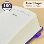 PERCUN Lined Journal Notebook for Men & Women, 160 Pages College Ruled Journal for Writing, A5 Hardcover Leather Notebooks for Work, School, Business, Travel, Daily Diary 5.9" x 8.5" (Purple)