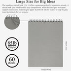Fuxi Toned Gray Sketchbook 11x14, Large Drawing Pad, 60 Sheets (85lb/130gsm) Spiral Bound, Harcover Artist Sketchbook for Pencil, Charcoal for Artists & Students.