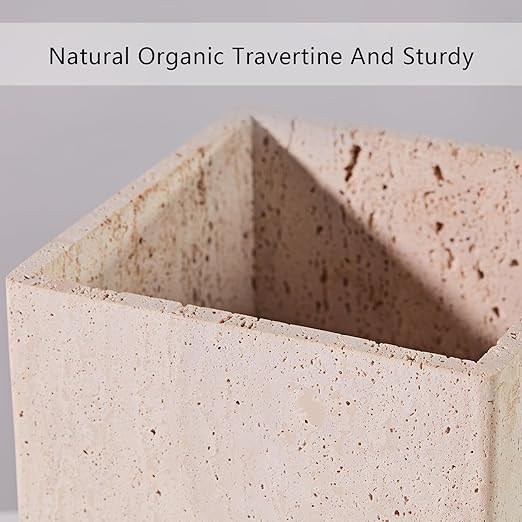 Rectangular Ivory Travertine Bathroom Trash Can, Natural Organic Stone Office Wastebasket, Wabi-Sabi Durable Storage Basket, Garbage Container for Bathroom, Home Office, Bedroom, Living Room, Toilet