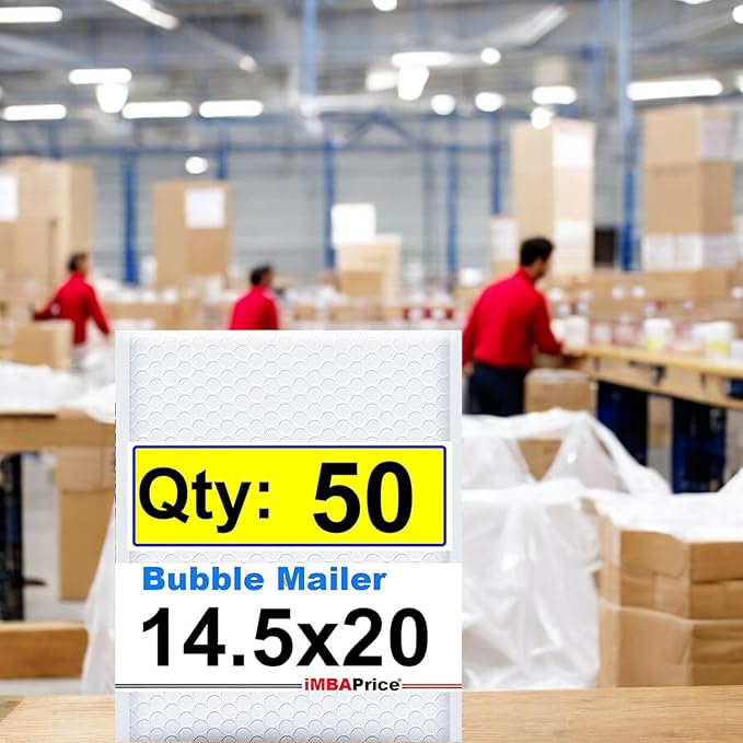 iMBAPrice 14.5x20 Inches White Color Polybubble Bag, 50-Pack Size #7 Self Seal Poly Bubble Mailers Padded Packing Envelopes (Total 50 Bags)