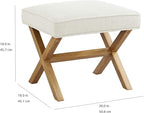 Amazon Basics Small Ottoman Foot Rest, Mid-Century Modern X Square Polyester Foot Stool, Linen, Ivory White, 18"D x 19.8"W x 18.3"H