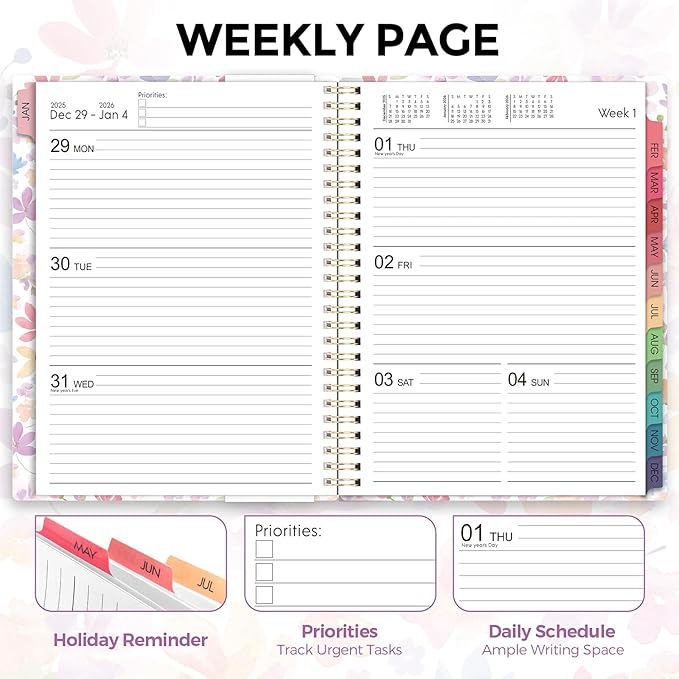 2026 Planner, Weekly and Monthly Planner, 8.5" x 11", January 2026 - December 2026, Agenda Planner with Monthly Tabs, Goal Setting & Time Management Organizer for Professionals & Students
