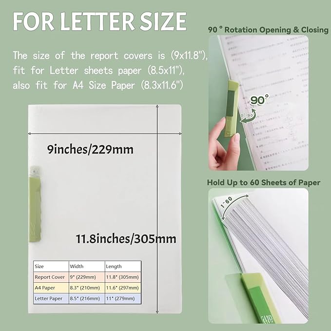 INDKOPVA Plastic Report Covers,20Pcs File Folders Letter A4 Sheet Size, Clear Front Report Covers for Documents Presentation Office School Home Organizer Binder (Plain Color, 20PCS）