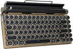 Adventurers Typewriter-Style Retro Mechanical Keyboard LED Backlight 83 Keys Bluetooth 5.0 Blue Axis Wood Color Panel Compatible with iOS/Android/Windows/Vista/Linux/Mac Office/Gaming, 12.8x6.6x1.6in