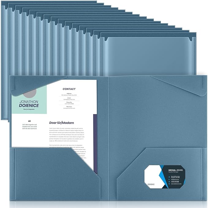 Henoyso 36 Pcs Plastic Folders with Clear Front Pockets Heavy Duty File Folders with 2 Pockets and Card Slot for Student Communication School Office Presentation Report (Blue Gray)