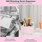 Gawsey Desk Organizers and Accessories Set with 360-Degree Rotating Pen Holder, Tape Dispenser, Stapler, Staple Remover, 1000 Staples, Tape, Clips Set, Ruler, Scissor, Pen