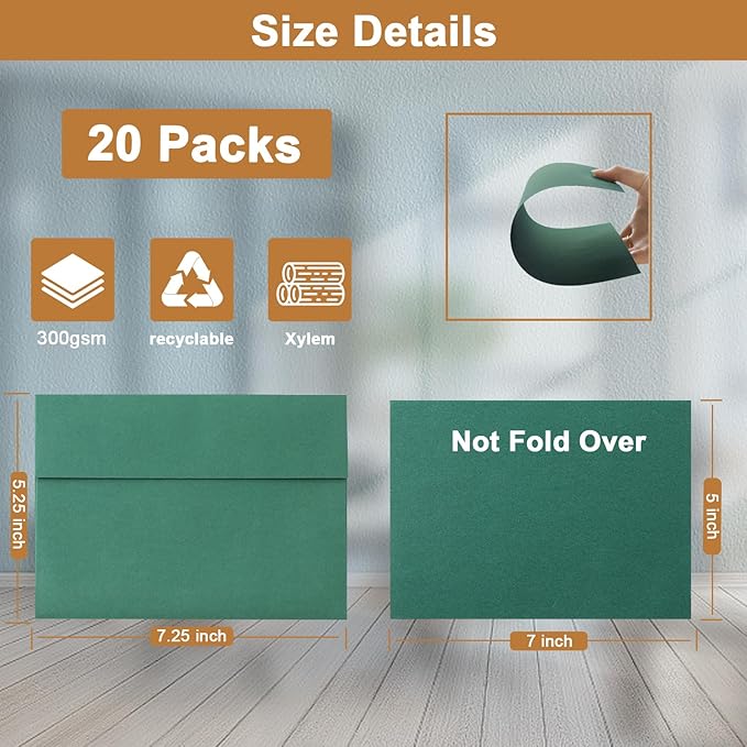 Silunkia 10 Assorted Colors Blank Flat Cards and Envelopes 5 x 7 Heavyweight Single Panel Cardstock and A7 Envelopes Printable Self Seal 20 Packs for Wedding Invitations, Birthday, DIY Greeting Cards