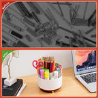 Marbrasse Desk Organizer, 360-Degree Rotating Pen Holder, Desk Organizers and Accessories with 5 Compartments Pencil Holder, Art Supply Storage Box Caddy for Office, Home (White+Red)