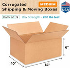 Medium Moving & Shipping Boxes 14 x 10 x 6 inches (5-Pack) - Extra Strength 200 lb vs Regular - Corrugated Strong Cardboard Boxes - Packing Box, Made in USA - Shipping Box by IDL Packaging