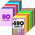 480 Sheets 8.5" X 11" Colored Cardstock, 80 Assorted Colors 180 GSM/65 LB Construction Paper Card Stock Printer Paper for Printing, Card Making, DIY Crafts, Kids School Supplies,Party Decorations
