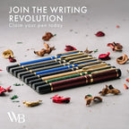 Wordsworth & Black Primori Fountain Pen Set [Blue Gold]; Extra Fine Nib, Gift Case, 24 Ink Cartridges, Refill Converter, Manual; Journaling, Calligraphy, Smooth Writing Pens; Left and Right Handed