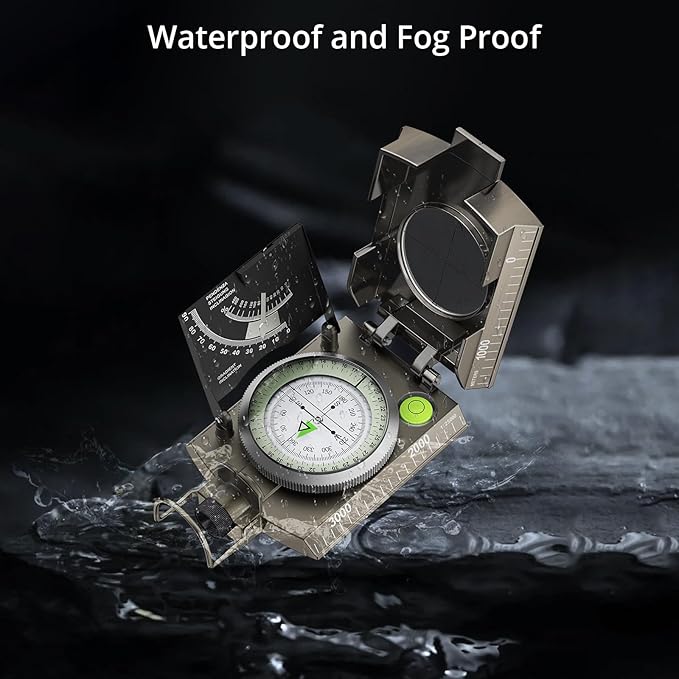 Anbte Compass Hiking Survival, IP65 Waterproof Metal Compass with Sighting Clinometer and Carry Bag, Multifunctional, Professional, for Camping Hunting Hiking Navigation