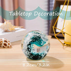 Hand Blown Glass Ball Ocean Waves Paperweight Sea Glass Decor Crystal Bubble Ball for Bedroom Home Office Aquarium (Dark Blue)