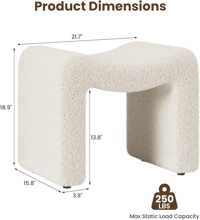 ZYKZYK Ottoman Vanity Seat, Plush Velvet Backless Stool and Small Foot Rest, Modern Accent Seating for Bedroom, Makeup Table or Living Room, White