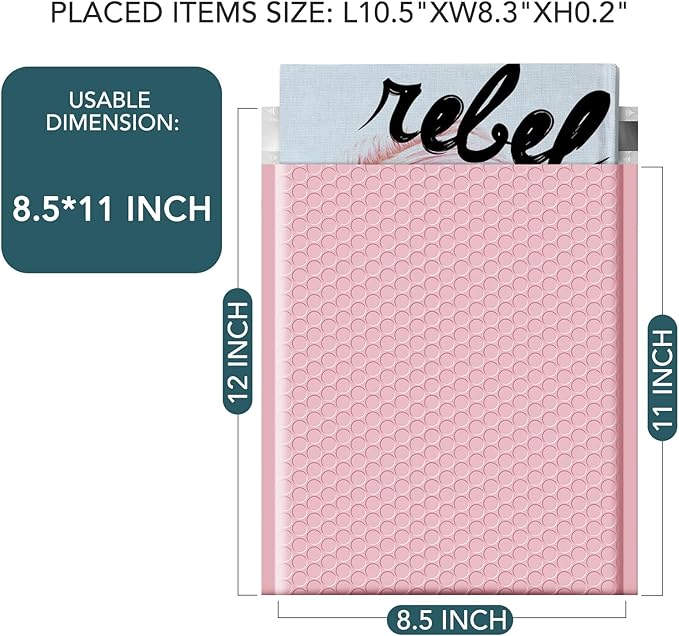 Metronic Bubble Mailers 8.5x11 Inch 25 Pack Light Pink Padded Envelopes Waterproof Bubble Mailer for Decorations Packaging, Small Business, Boutique, Packaging
