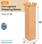 IDL Packaging B-4418-10 Tall Corrugated Shipping Boxes 4"L x 4”W x 18"H (Pack of 10) - Excellent Choice of Strong Packing Boxes for USPS, UPS, FedEx Shipping