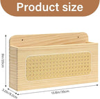 BXAIGR Rustic Wall Mounted Magazine Rack - Solid Wood Mail Holder with Rattan Weave, Boho File Organizer for Magazine,Books, Records(1 PACK)
