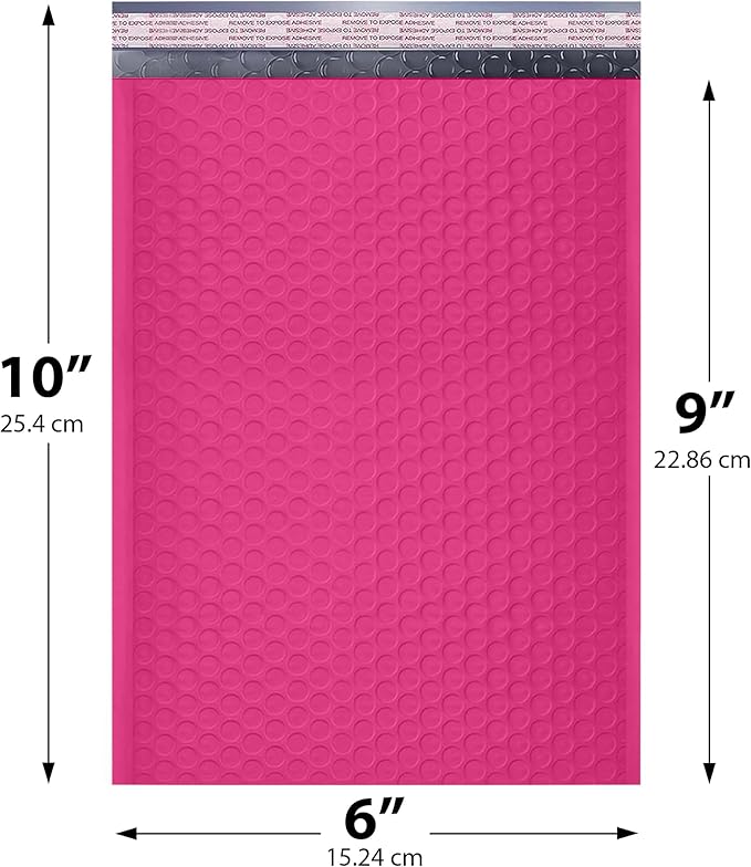 Hot Pink Small Poly Bubble Mailers 6x10 inch #0 | Self Seal Padded Envelopes | Cushioned Bubble Mailer | Usable Size 6x9 | WaterProof | Lightweight mailing Shipping Bags | 250 Pack Bulk