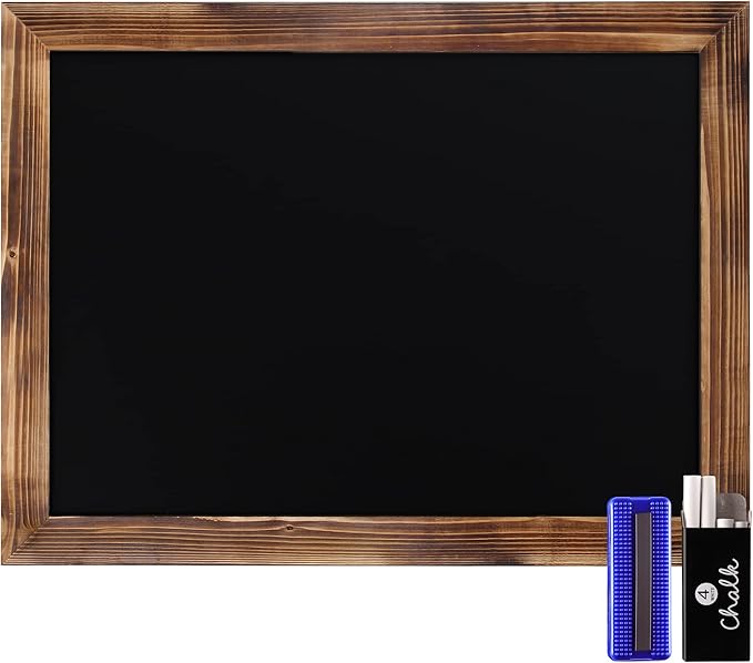HBCY Creations 18" x 24" Torched Brown Solid Wood Frame Wall Chalkboard, Magnetic Surface, Home Décor, Restaurant & Café Menus, Blackboard, Includes Chalk, Eraser & Hanging Hardware