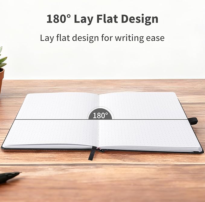 Heture Hardcover Notebooks, A5 Dotted Journal Notebook for Writing 160 Pages, 8.2 x 5.5 inch, Classic Dotted Notebooks for College/Work/Travel(Red 3 Pack)