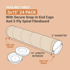 Aviditi BOX USA Mailing Tubes, 3" W x 15" H, 24-Pack - Round Corrugated Tubes for Mailing and Storage of Blueprints, Artwork, Crafts, Posters, Long Art Holder