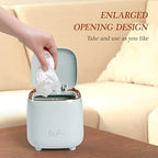 Daphilly Mini Countertop Trash Can with 12 Rolls of Trash Bags, Desk Trash Can Tiny Trash Can with Press Type Lid, light blue