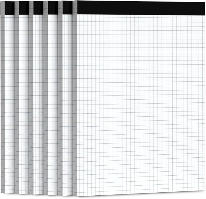 Aidunmis Graph Paper 8.5 x 11, 6 Pack, 4x4 Graph Ruled, Grid Paper 8-1/2 x 11, Blueprint Quadrille Pad 8.5'' x 11'', Easy Tear Off Graph Paper Pad White Grid Notebook, White Draft Paper 30 Sheets/Pad