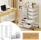Giantex 15 Drawer Rolling Cart with Drawers, Storage Organizer Cart for Classroom Office School Teacher, Mobile Drawer Cart for Tools, Crafts, Small Printer, Clear