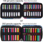 Pencil Case Holder Slot - Holds 202 Colored Pencils or 136 Gel Pens with Zipper Closure - Large Capacity Polyester Pen Organizer for Watercolor Pens or Markers - Perfect for Artist Blue Impression