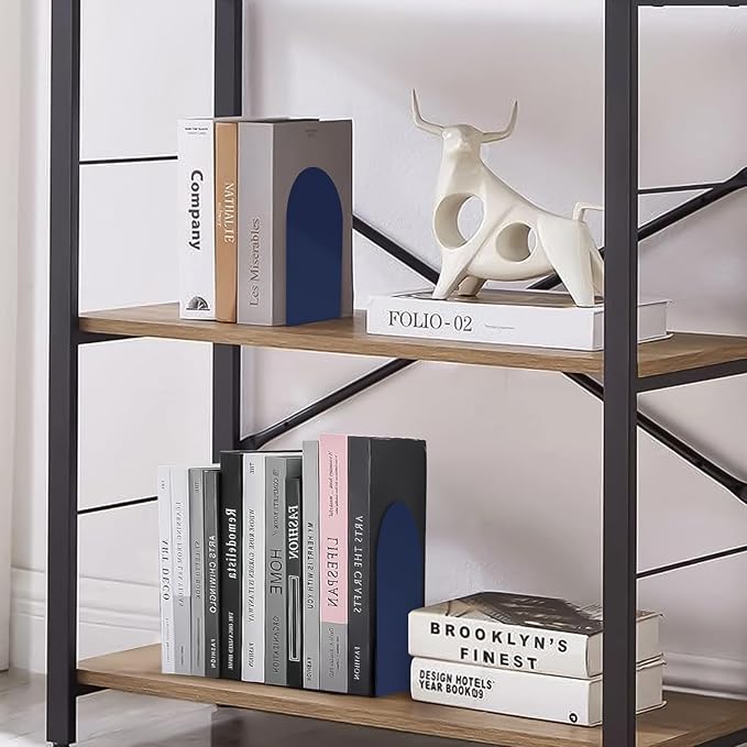 Lulonpon 8 Pieces Book Ends, Bookends, Books Stand, Metal Bookend for Shelves, Blue Book Ends for School, Library, Desktop Organizer