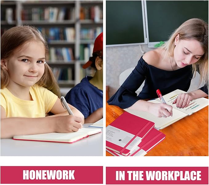 EMOMAS Lined Journal Notebook – Hardcover Notebook for Men & Women – Journals for Writing, Work, School, Home & Daily Notes, 160 Pages – Medium A5, 5.7"x8", 100 gsm Thick Paper (Rose Red)