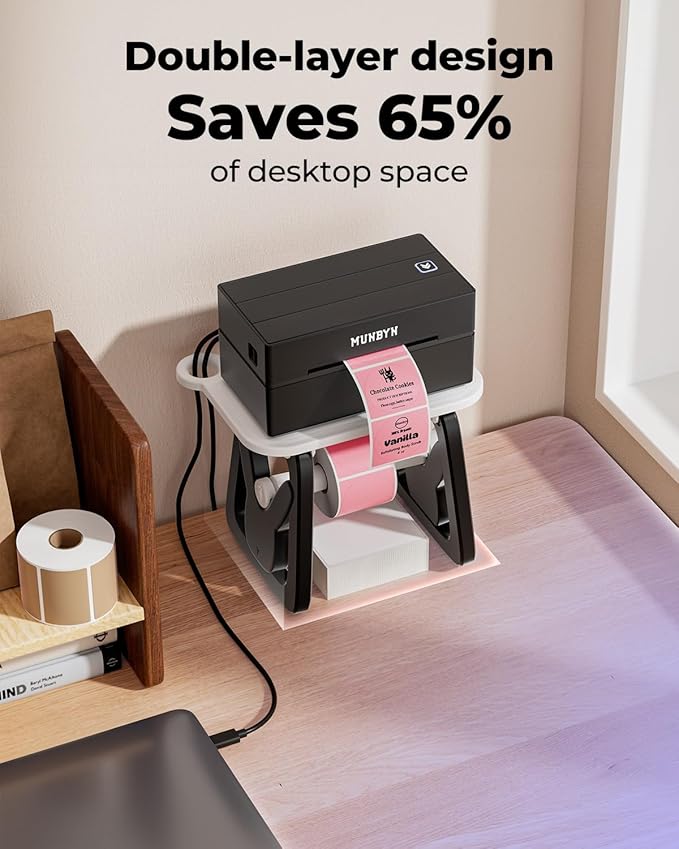 MUNBYN Label Holder for Rolls and Fanfold Labels, Thermal Sticker Holder for Desktop Thermal Printer, Accessory Supplies for Home, Office, Small Business