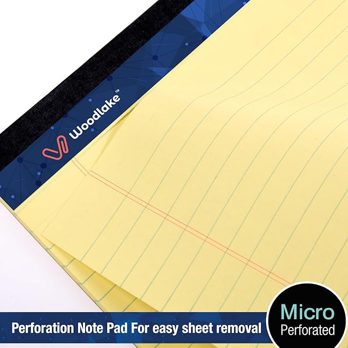 Woodlake Legal Pads 8.5 "x 14" – 6‑Pack, Wide Ruled, Premium Yellow Paper Pad No ink Bleed, Micro‑Perforated Writing Pads,50 Sheets, Legal Size Note pads for School, Office & Home, Made in USA