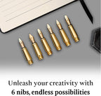 Ellington Pens Luxury Calligraphy Set - Premium Fountain Pen with 6 Nibs, 50 ml Black Ink Bottle, 6 Cartridges, Converter, Elegant Gift Box – Perfect for Drawing, Writing, Gifting (Nautilus)