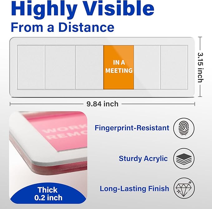 Office Door Signs with 6 Printed Status Options – Do Not Disturb, Out of Office, In a Meeting, Please Knock, Back Soon, Come on in – Includes Custom Personalized Blank Sticker for Privacy Workspace or Studio Available and Away