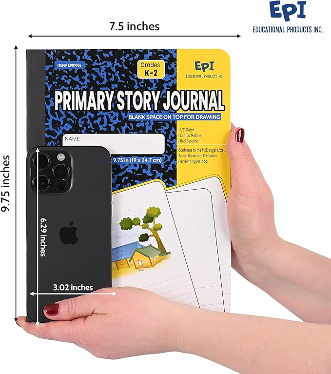 EPI 12 Pack Primary Ruled Composition Notebook Black - 200 Pages (100 Sheets), 9-3/4 x 7-½ - Classroom Back to School Supplies, Heavy Duty, Durable Hardcover Office Notebooks, Sewn