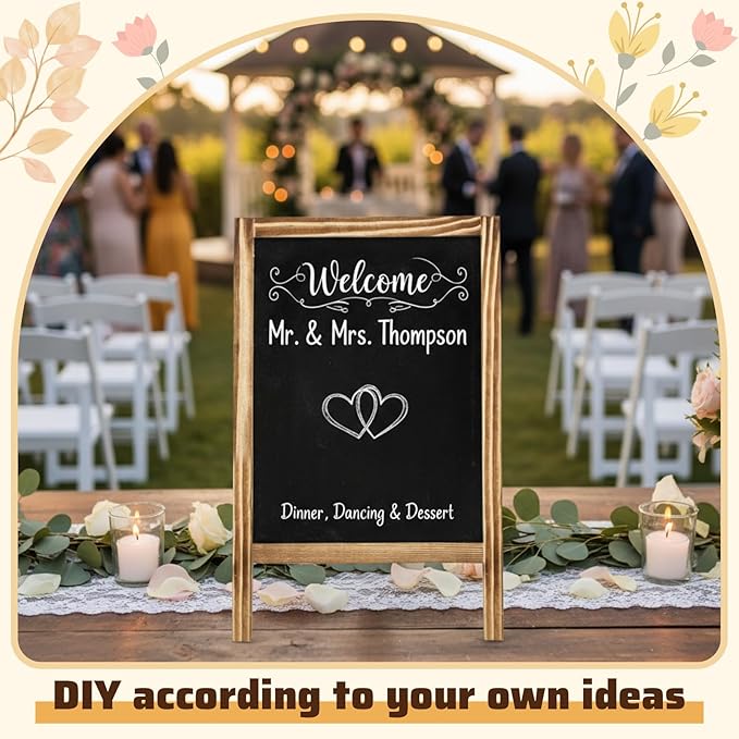 Henoyso 2 Pcs 16" x 10" Small Chalkboard Easel Tabletop Chalkboard Signs Menu Wooden A Frame Sandwich Board for Table, Double Sided with 2 Erasers for Bar Parties Display Home Decor(Brown)