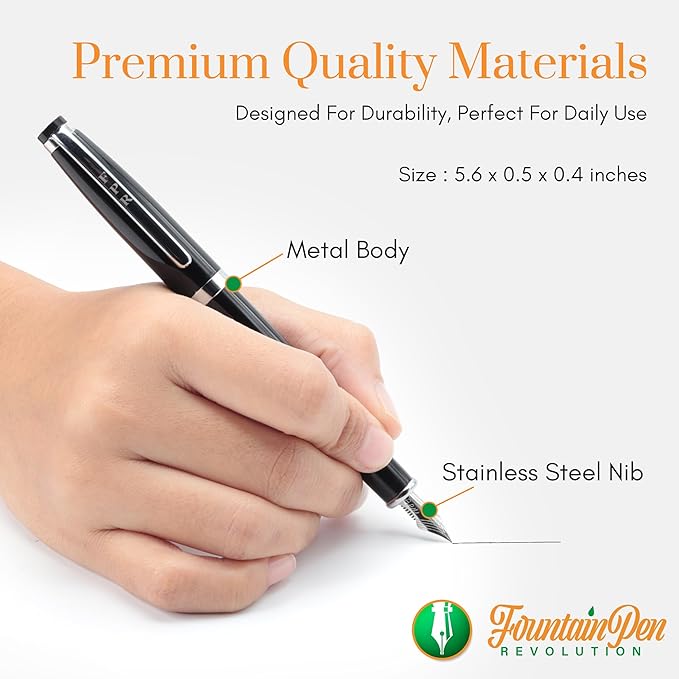 FPR Ambassador Ultra Flex Nib Fountain Pen Set, Black - Refillable Pen w/Cartridges & Converter - Calligraphy Pens for Writing, Journaling & Gifting - Luxury Pens For Smooth Strokes