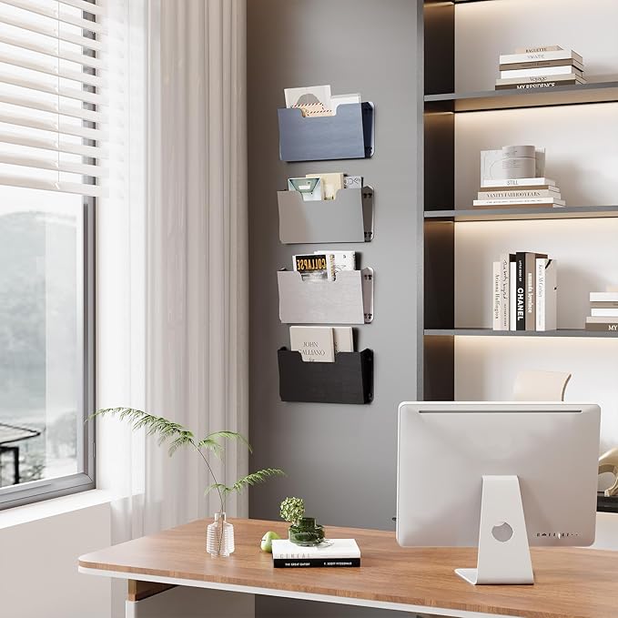OSKIE DR POCKET RACK Wall-Mounted File Rack, Single Pocket, Metal Organizer for Letter-Sized Documents, Space-Saving Desktop Organizer, 14 x 2.5 x 7.5 inches (Graywhite)