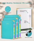 HHardcover Spiral Notebook 8.5"x11" Journal with Removable Dividers Tabs, 300 Pages Leather 5 Subject Notebook College Ruled, Large A4 Notebooks for Work School, Lined Journal for Women, A4 Blue