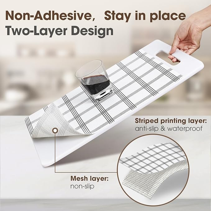 ALIUNI Drawer and Shelf Liner, Non-Slip Kitchen Cabinet Liners Non-Adhesive Thick Strong Grip Waterproof Washable Mats Protect Dresser Shelves Cupboard Bathroom Cabinets, White Stripes, 12 in X 30 FT