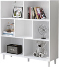 Chyanmoo Wood Cube Storage Organizer White Bookshelf - 3-Tier Freestanding Storage Cabinet with Legs for Home Office, 7-Cubes Open Shelf