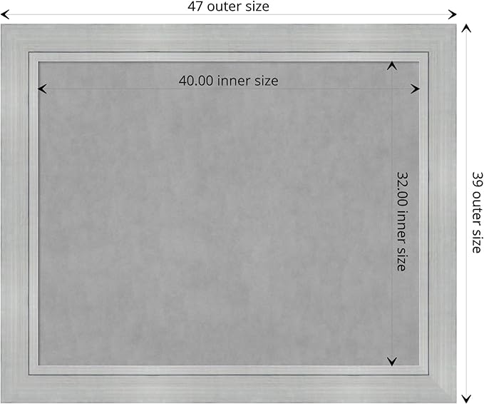 Amanti Art Silver Framed Magnetic Board 39x47 X-Large Vision Board for use with Magnets, 100% Metal Sheet to Display Items as Office Decor or for Home Organization in mudroom, Kitchen or Kids Room