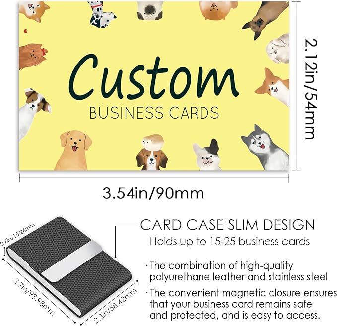 Custom Business Cards - Customizable Logo/Text/QR Code, 300gsm Matte Paper Front & Back Sides Printed, for Pet Shop, Dogs, Cats