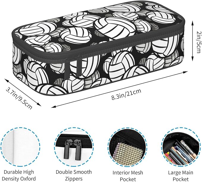 HKHEHOP Volleyball Ball Pattern Pencil Case Big Capacity Storage Pencil Pouch Stationery Bags With Zipper Portable Pen Holder Box Organizer For Boys Girls Teens Student College School Office Supplies