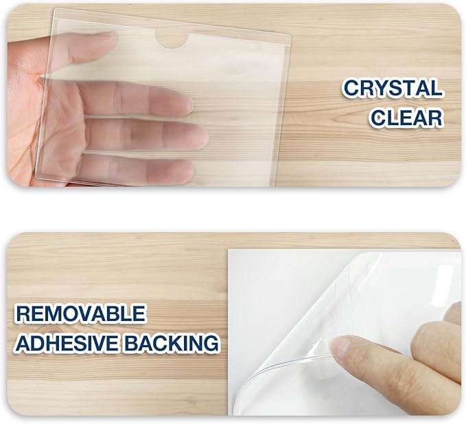 H4D 48 Pack Labels for Storage Bins, 3" x 5" Plastic Clear Adhesive Index Card Holders, Tote Label Pockets for Organizing Storage, Library Card, Shelves