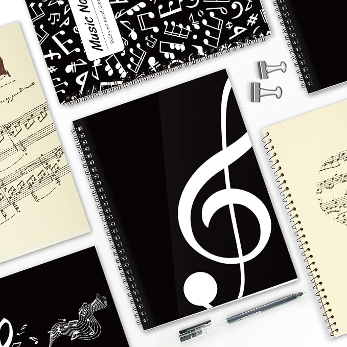 MAXCURY Blank Sheet Music Composition Manuscript Staff Paper Art Music Notebook Black 100 Pages 26x19cm (Black)