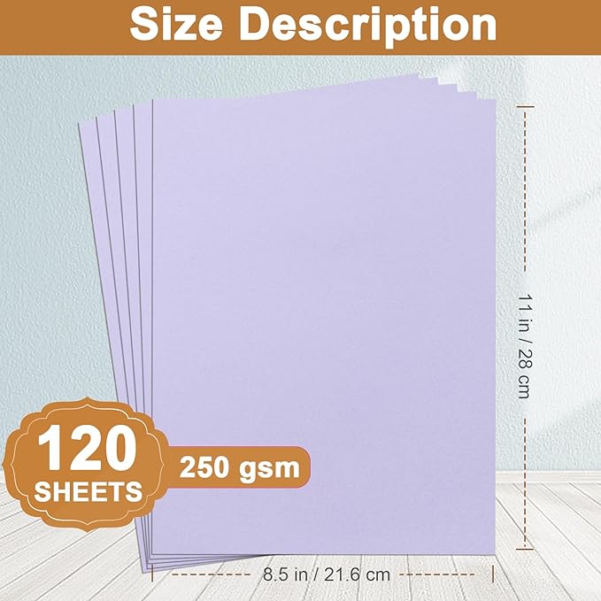 Silunkia 120 Sheets Light Purple Cardstock 8.5 x 11 Certificate Paper, 92lb Heavyweight Card stock Lavender Paper for DIY Card Making, Greeting Cards, Wedding Invitations, Party