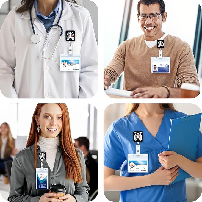 X-ray Tech Funny Nurse Badge Reel | Retractable ID Card Badge Holders | Medical Work Badge Clip for Pediatric Radiology ER ED RT(R) CT Radiologists Nurses Radiologic Technologists CNA RN LPN MA
