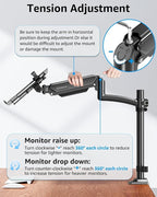 MOUNTUP Laptop and Monitor Desk Mount, Laptop Tray for Max 17" Notebook, Monitors Arm Fits up to 32" Monitor, Laptops Arm Holds 4.4-22lbs, 2-in-1 Tall Laptops Mount with Clamp/Grommet